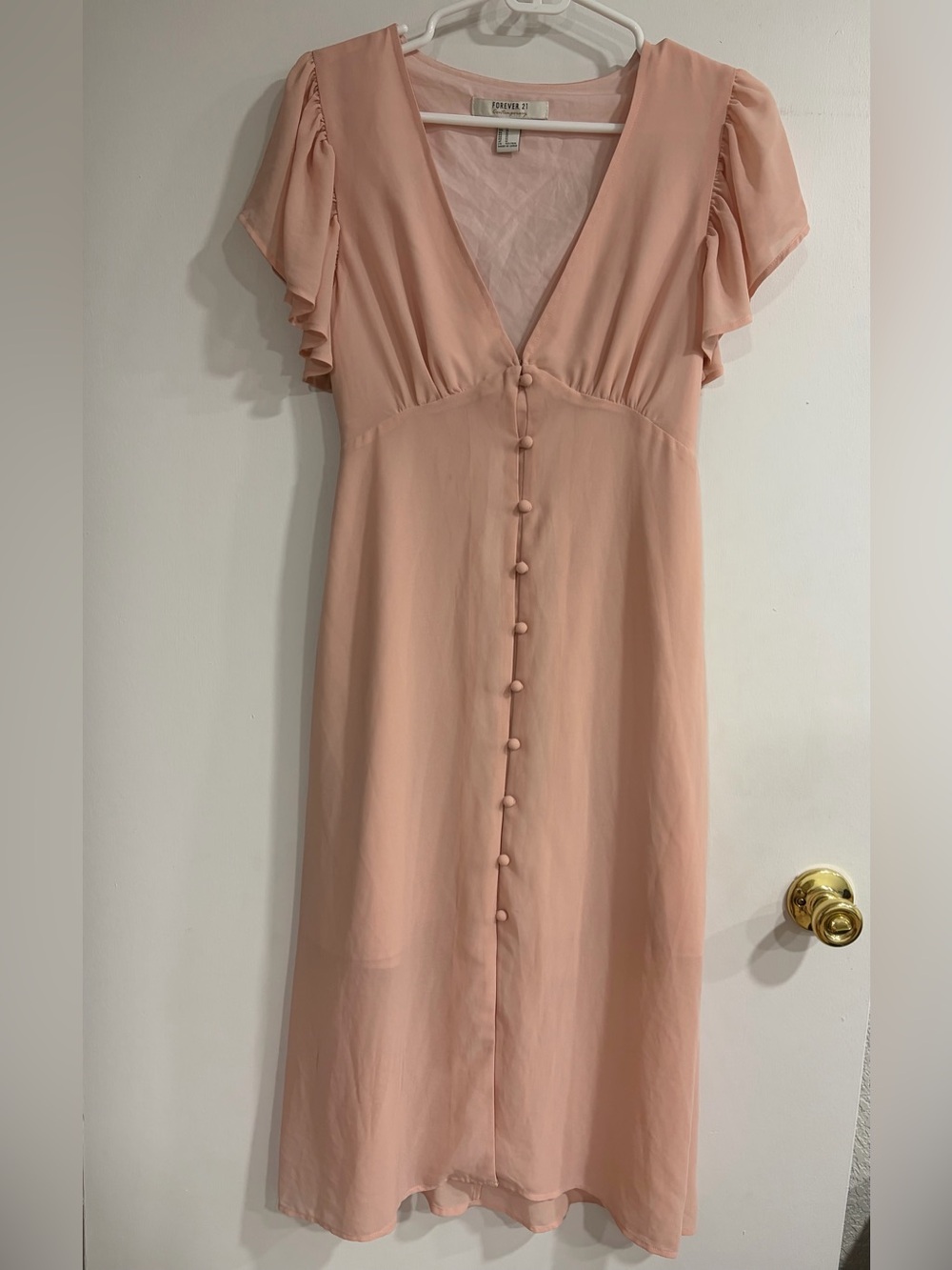 Pink Button-Front Midi Dress